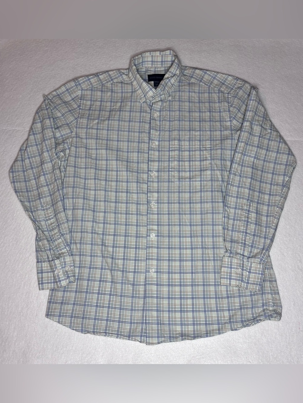 Scott Barber 100% Organic Cotton Mens Button-Down Plaid Shirt in Blue/White